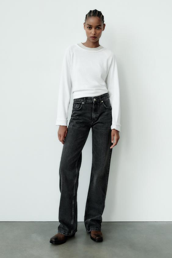 JEANS TRF WIDE LEG بخصر عادي FULL LENGTH أسود ZARA المملكة العربية