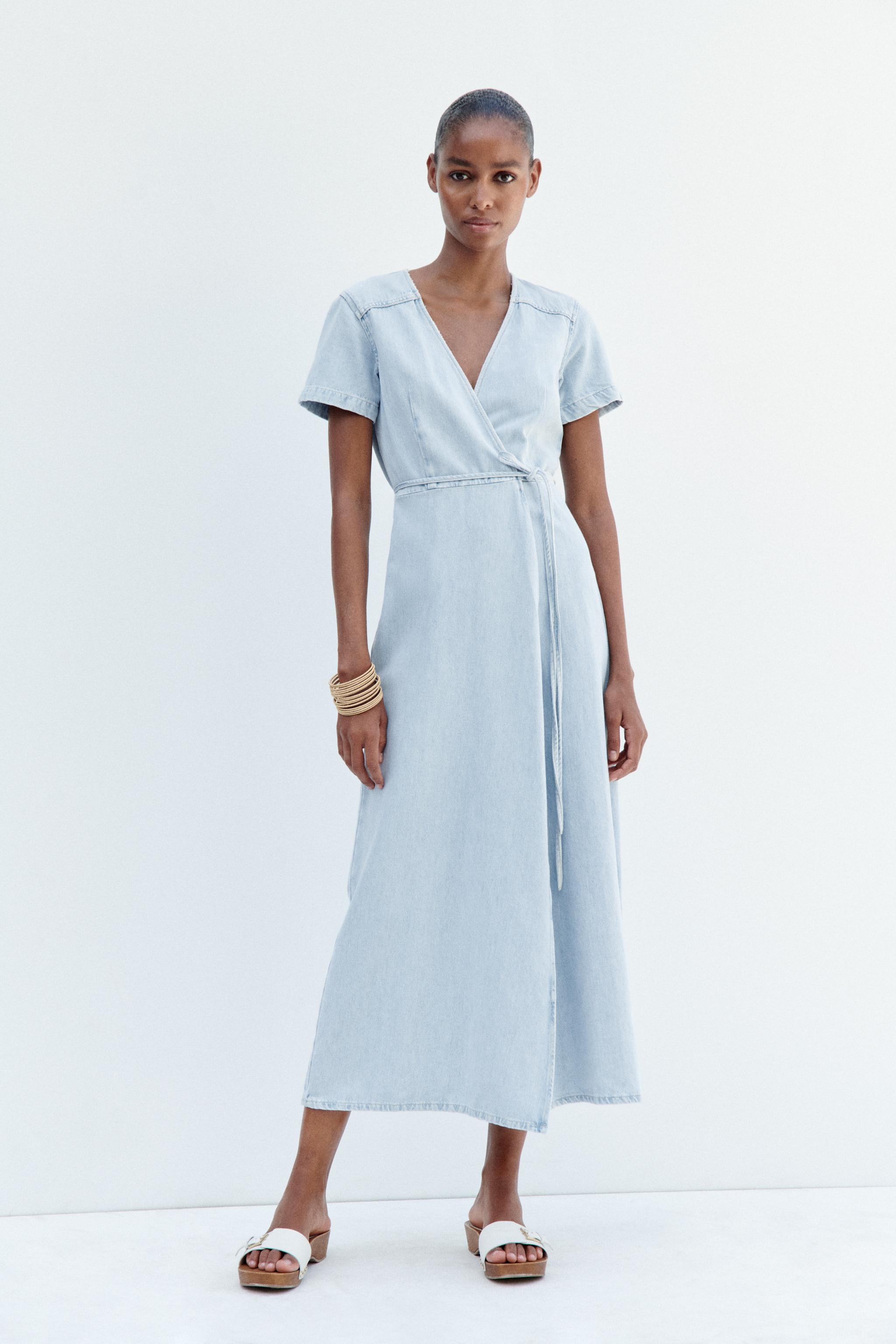 zara denim wrap dress Zara | Dresses | Zara Womens Blue Denim Mini Wrap Dress Long Sleeve Asymmetrical Button Size S