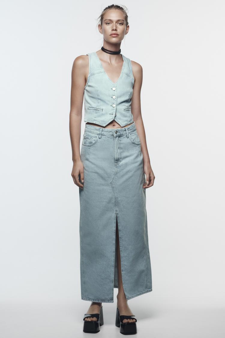 Z1975 DENIM MIDI SKIRT WITH FRONT SLIT