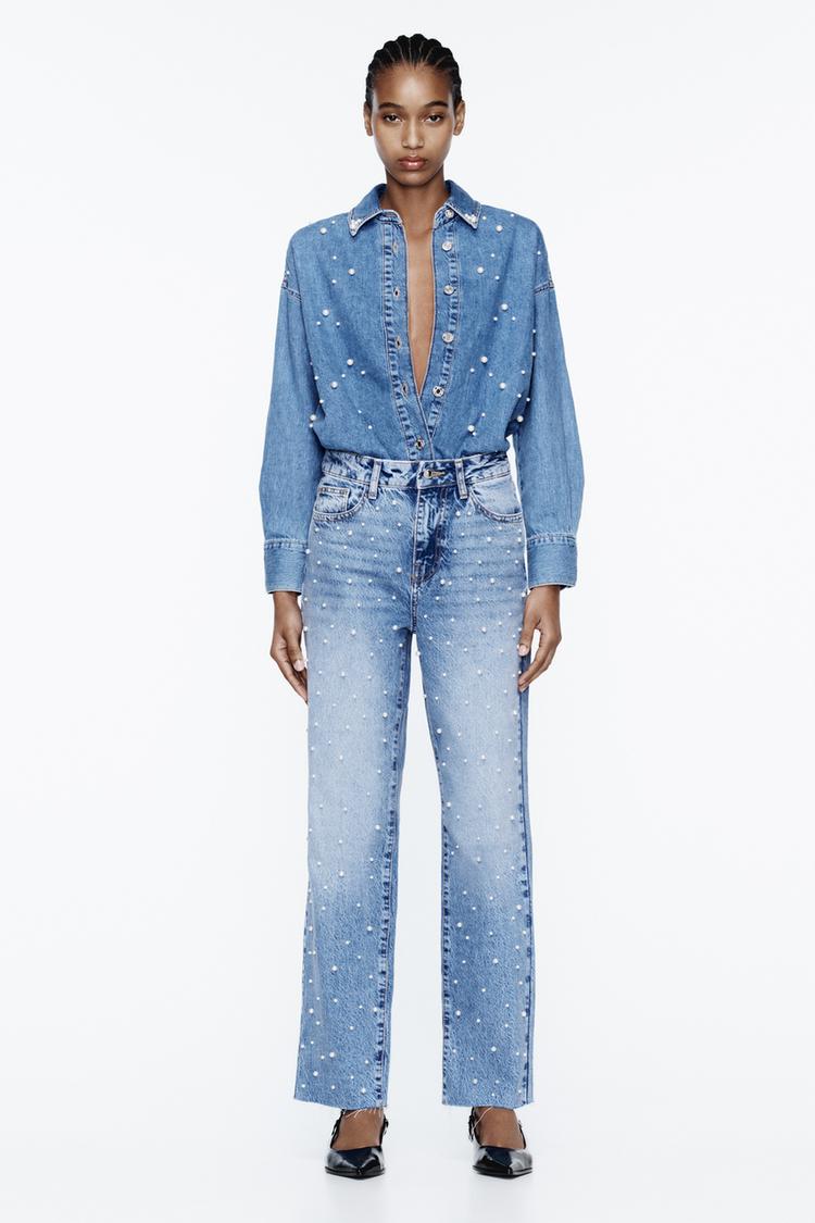 Z1975 STRAIGHT CUT PEARL JEANS WITH A HIGH WAIST