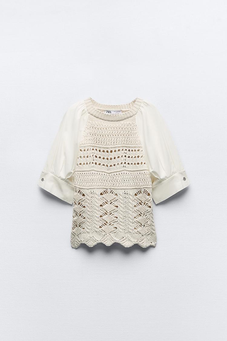 KNIT SWEATER WITH CONTRAST SLEEVES