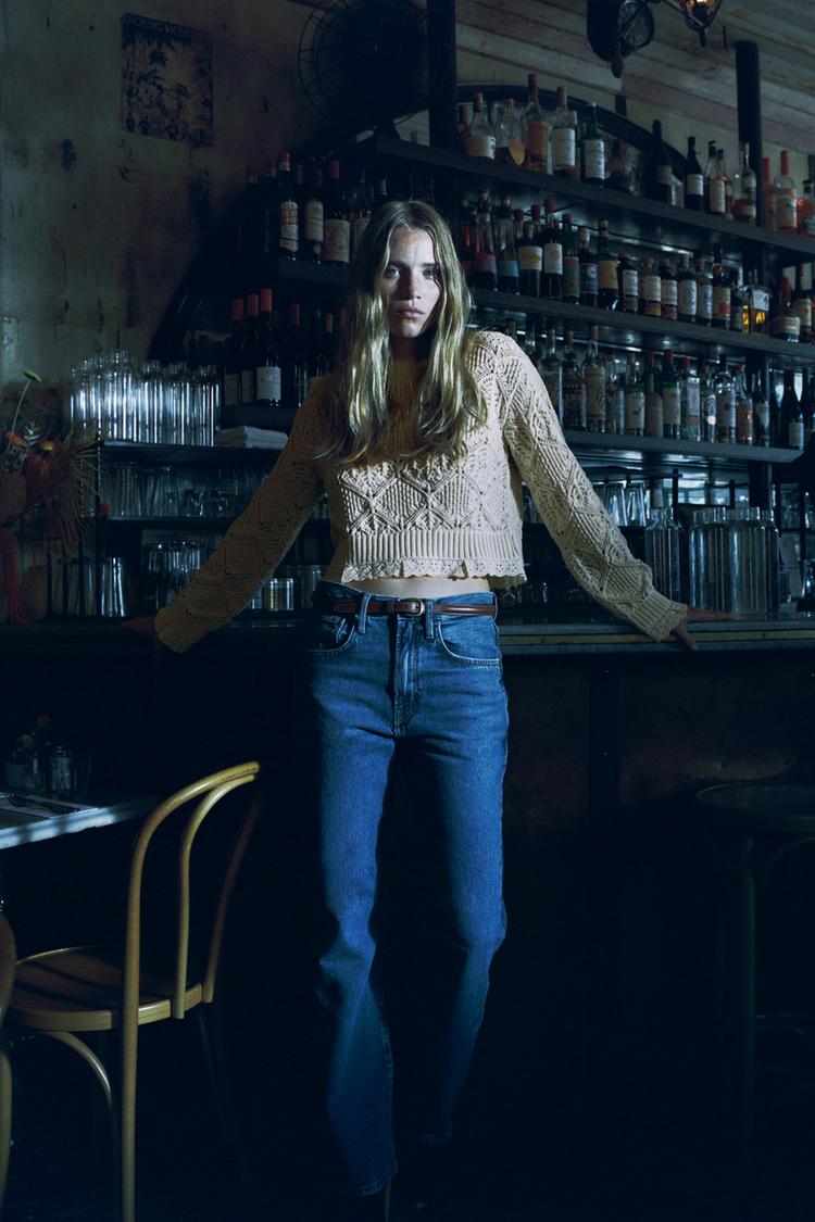 KNIT SWEATER WITH CONTRAST LACE TRIM