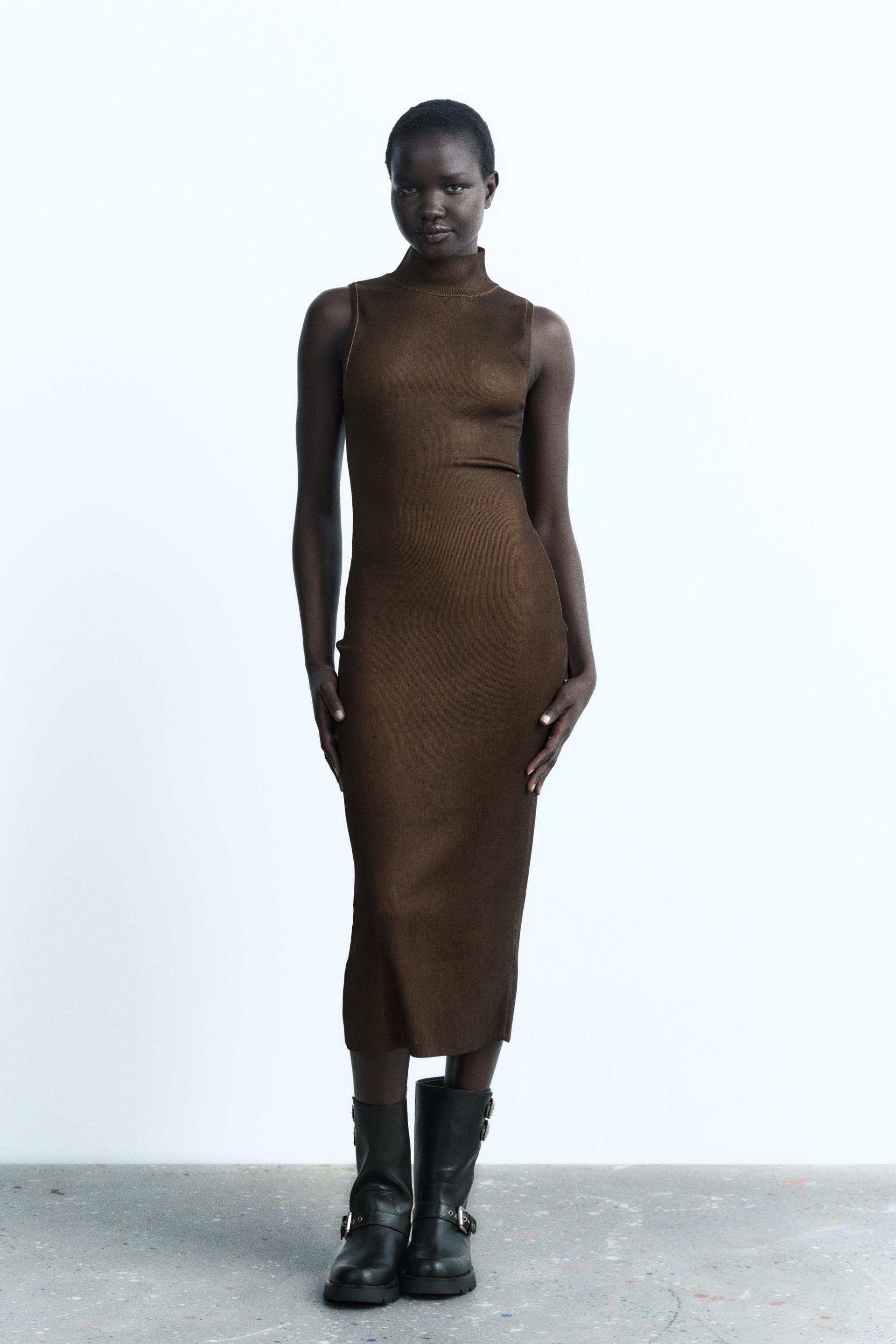 DISTRESSEDEFFECT KNIT MOCK TURTLENECK DRESS Printed ZARA Thailand