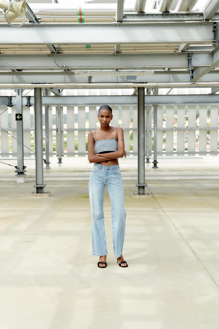 TRF WIDE-LEG PEARL BEAD JEANS