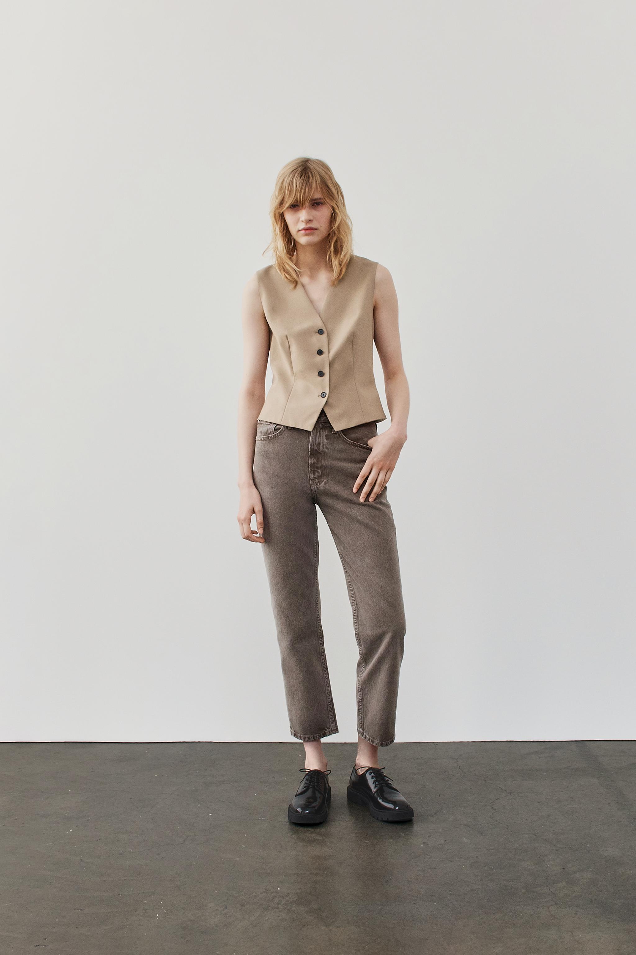 ZW COLLECTION STRAIGHT CUT MID RISE CROPPED JEANS