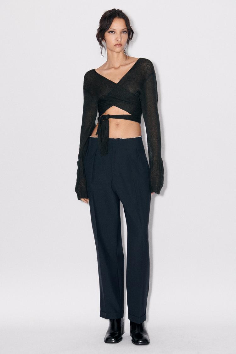 CROPPED KNOTTED KNIT CARDIGAN