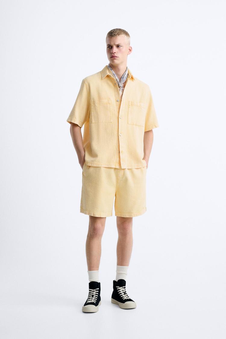 FADED TEXTURED COTTON BERMUDA SHORTS