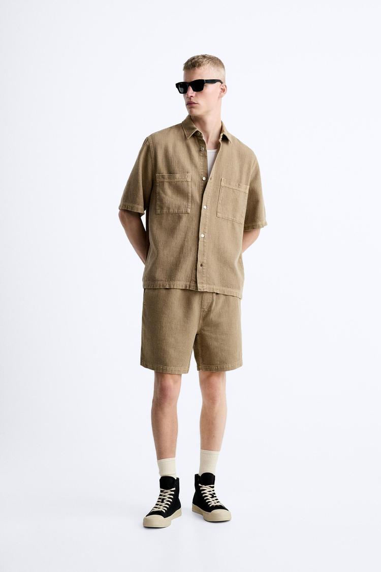 FADED TEXTURED COTTON BERMUDA SHORTS