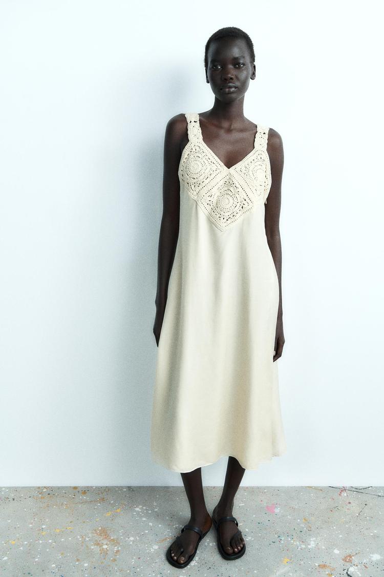 CONTRAST CROCHET KNIT DRESS