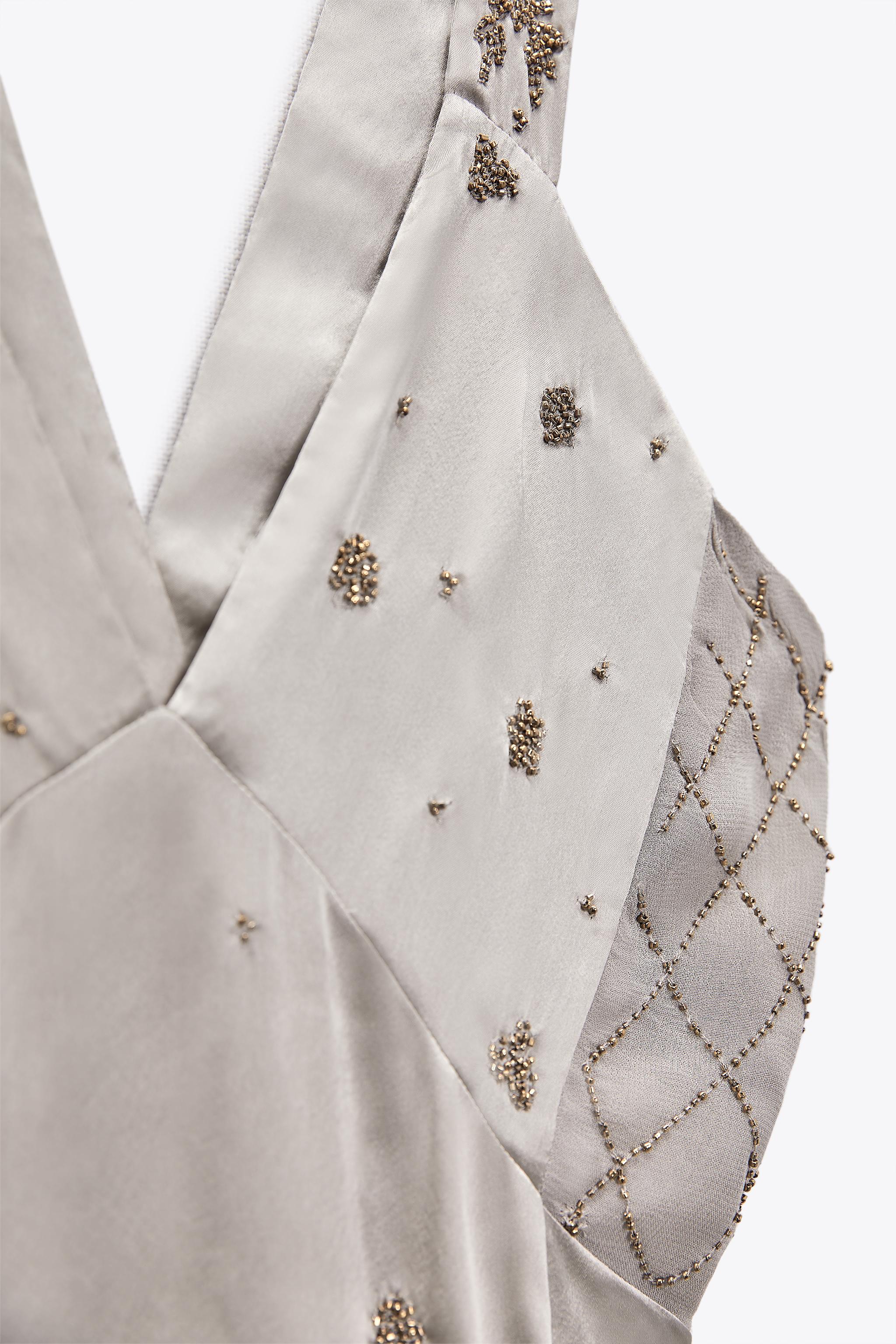 Zara EMBROIDERED SATIN EFFECT DRESS LIMITED EDITION | Mall
