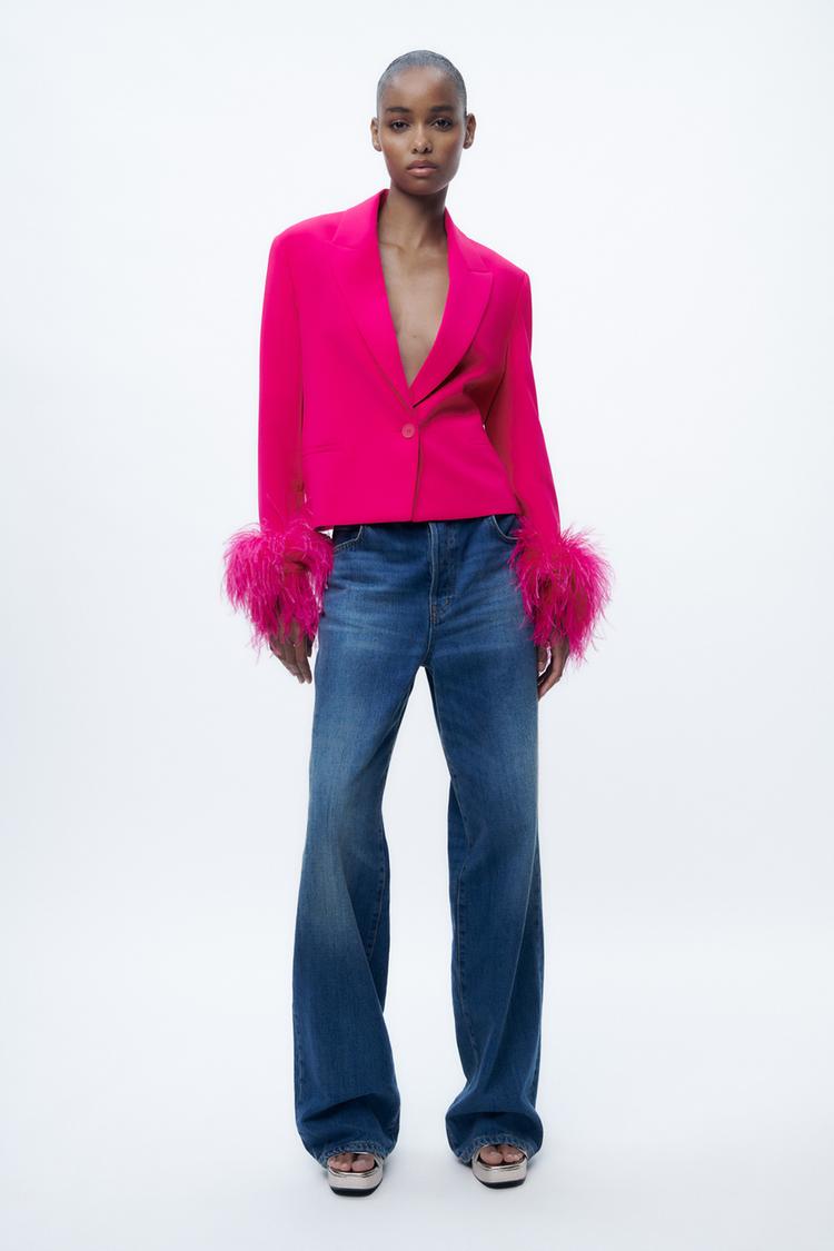 CROPPED BLAZER WITH FEATHERS