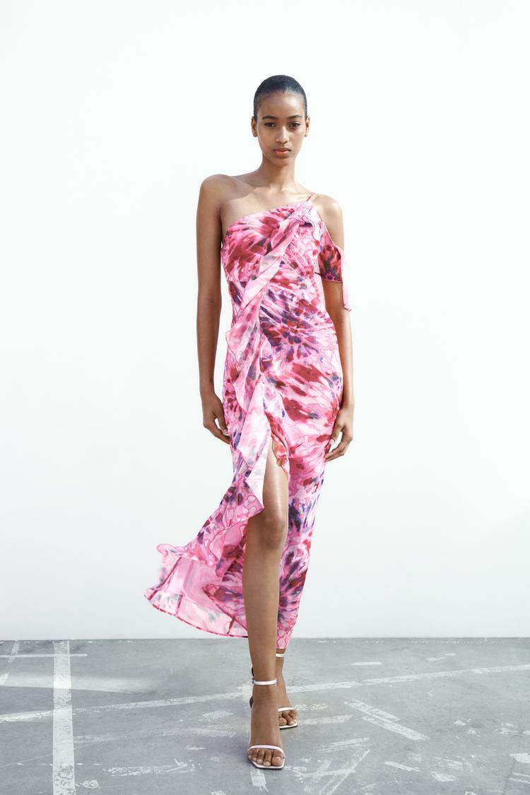 RUFFLED PRINTED DRESS