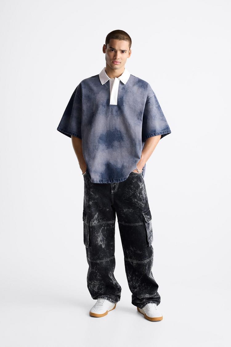 TIE-DYE DENIM POLO SHIRT
