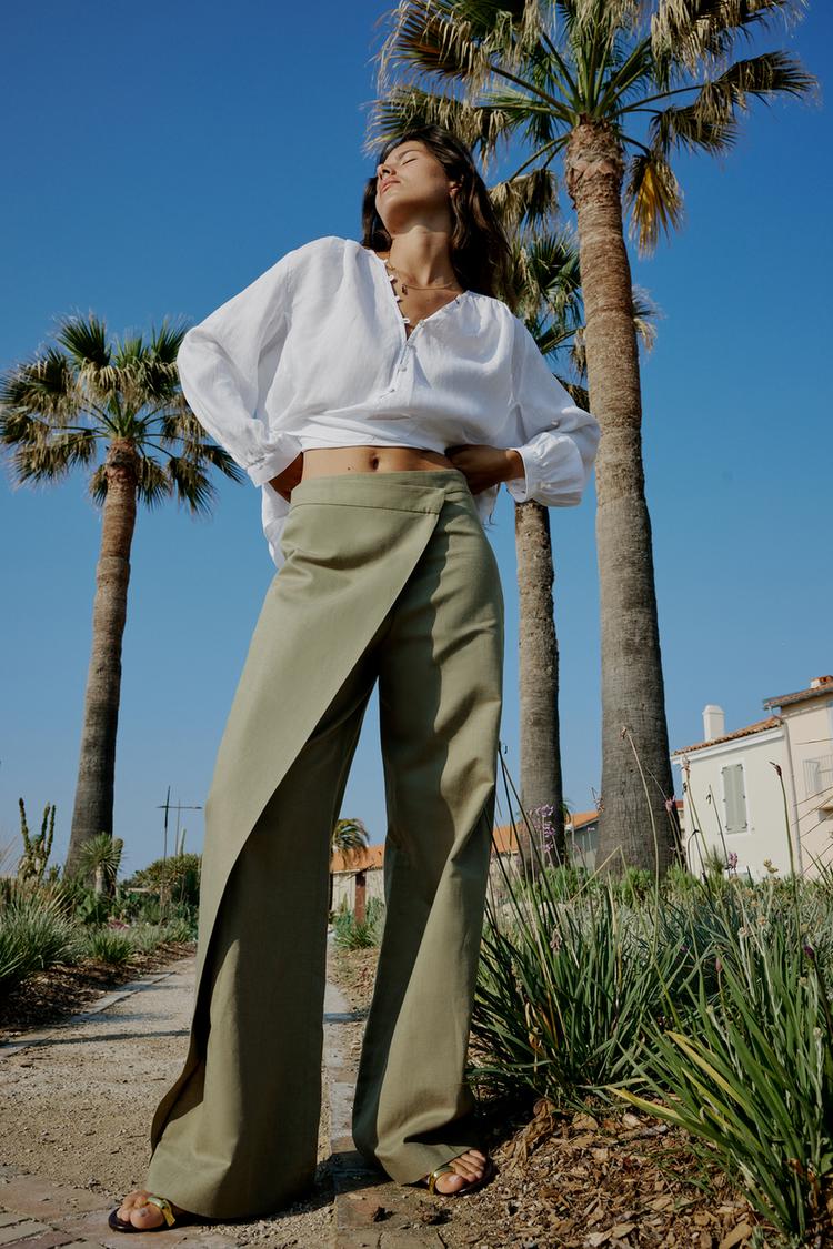 LINEN BLEND PAREO-STYLE TROUSERS