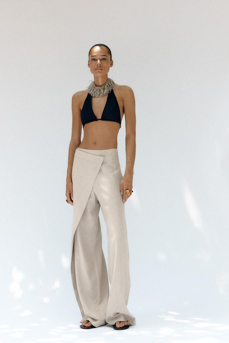 LINEN BLEND PAREO-STYLE TROUSERS