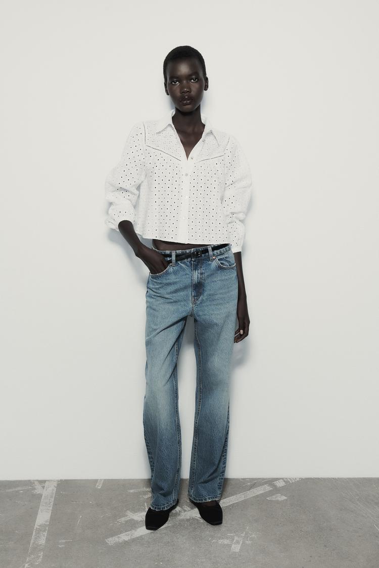 CROPPED SHIRT WITH CUTWORK EMBROIDERY