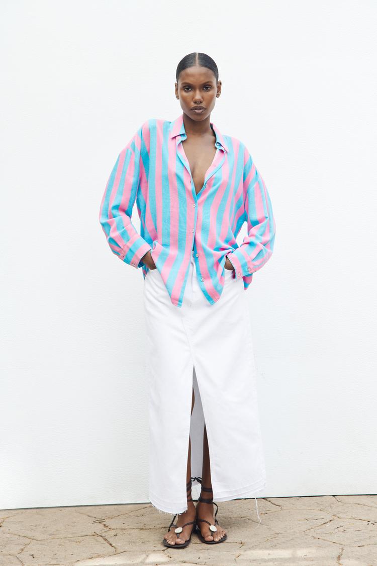 STRIPED OVERSIZE LINEN BLEND SHIRT