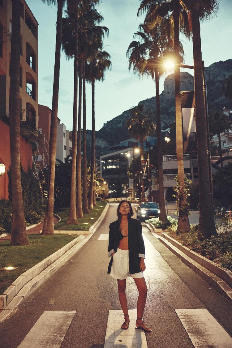 LINEN BLAZER WITH PRINTED CUFFS