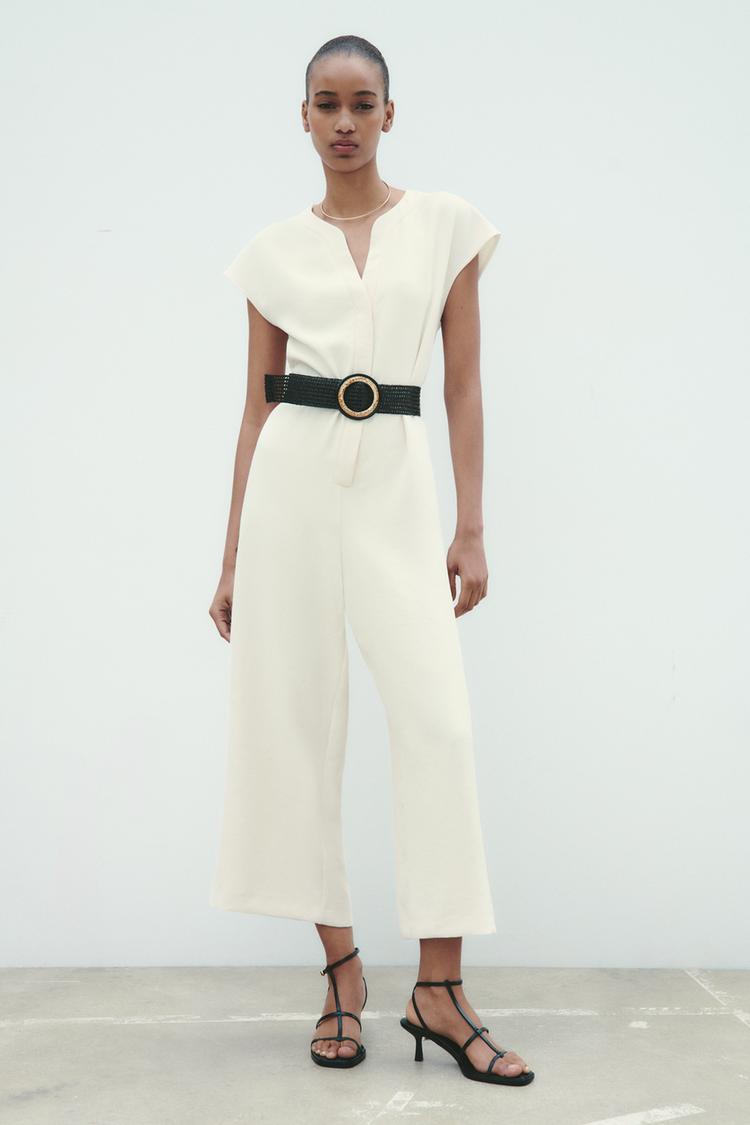 RAFFIA JUMPSUIT WITH BELT