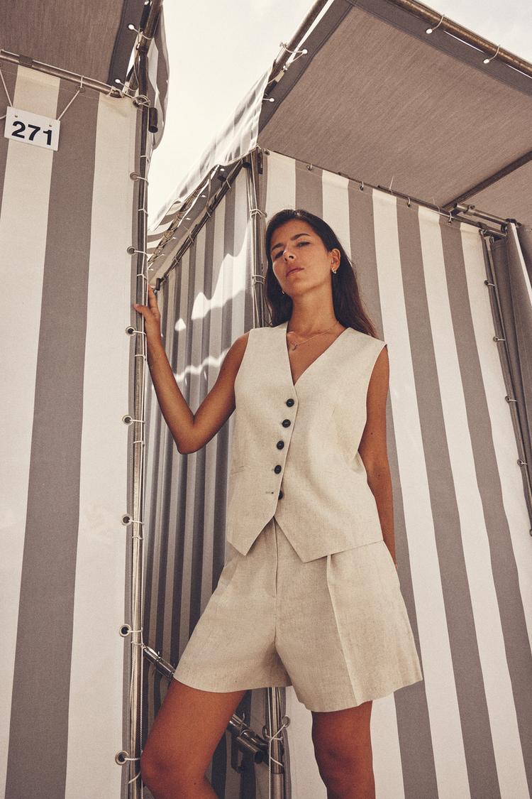 TAILORED LINEN BLEND WAISTCOAT