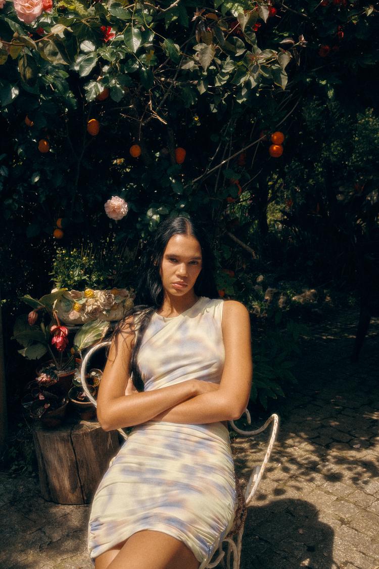 PRINTED CUT-OUT TULLE DRESS