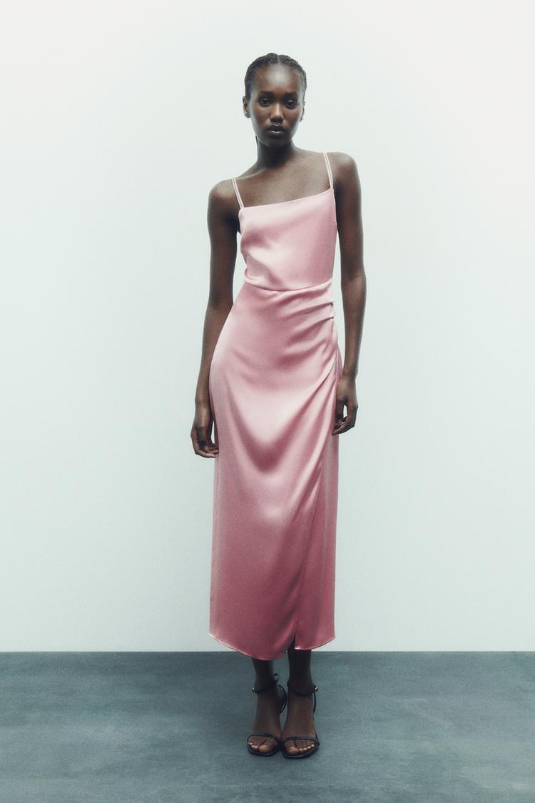 SATIN DRESS WITH RHINESTONE STRAPS