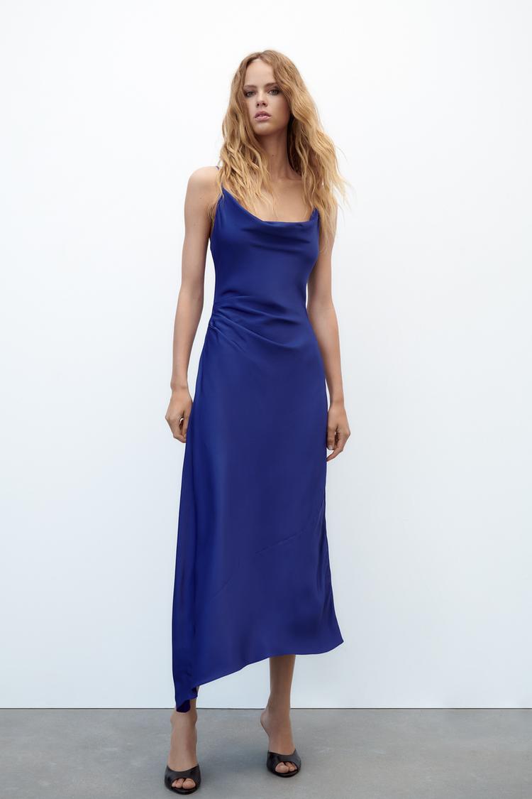 SATIN EFFECT MIDI DRESS
