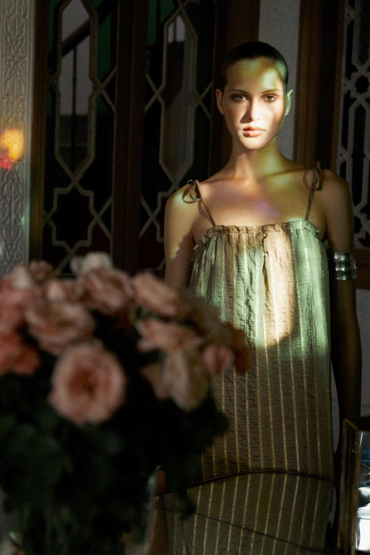 METALLIC THREAD STRIPED DRESS