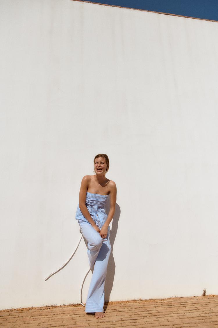 STRIPED POPLIN STRAPLESS TOP