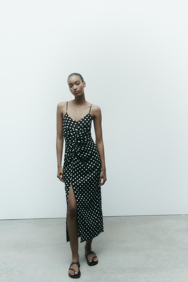 LINEN BLEND POLKA DOT DRESS