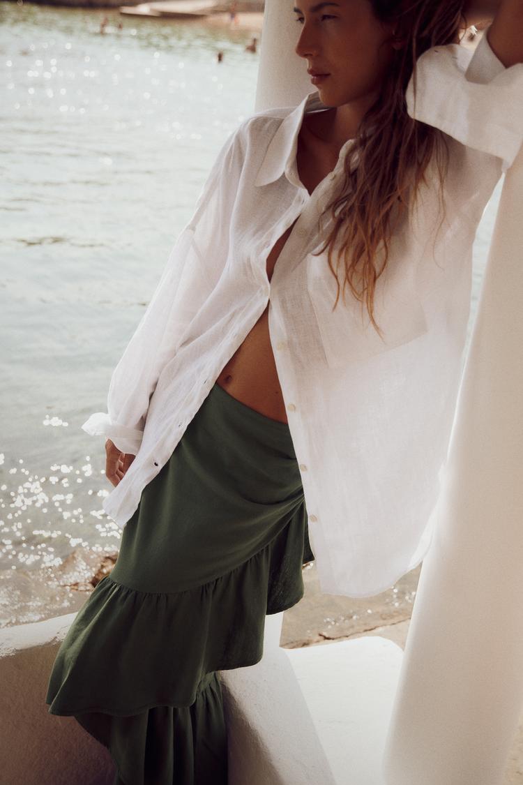 RUFFLED LINEN BLEND SKIRT