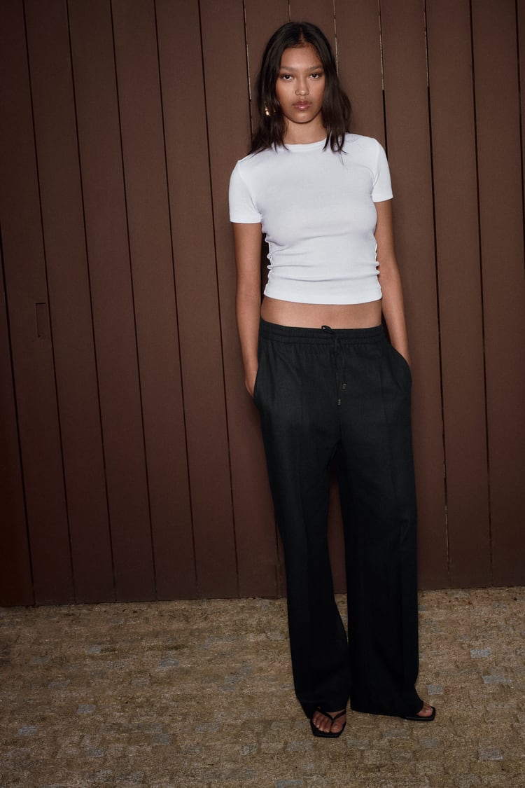 Image 0 of LINEN BLEND STRAIGHT PANTS from Zara