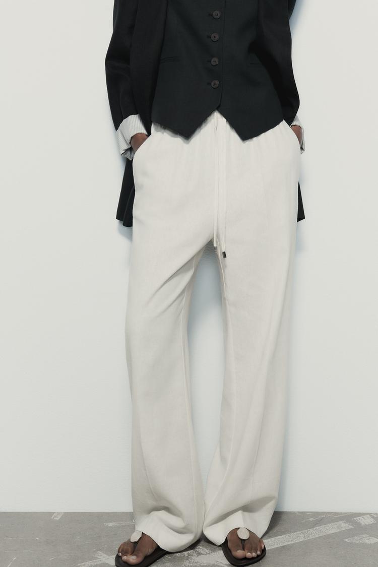 LINEN BLEND STRAIGHT TROUSERS