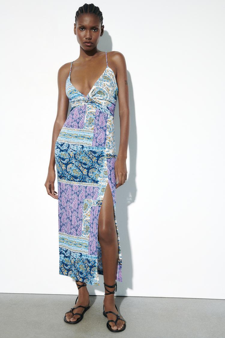 PRINTED MIDI DRESS WITH KNOT