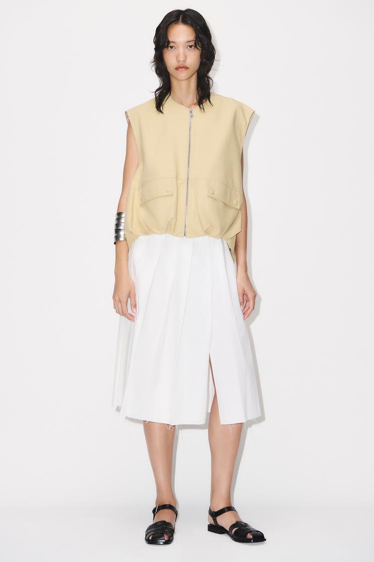 COTTON GILET WITH GATHERED HEM