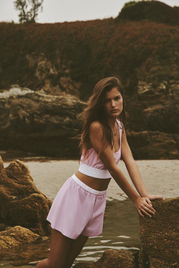 CONTRAST STRIPED POPLIN TOP