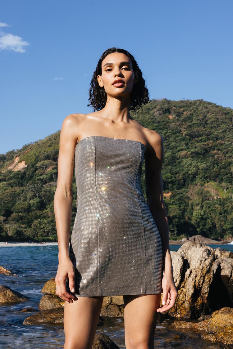 STRAPLESS DRESS WITH RHINESTONES