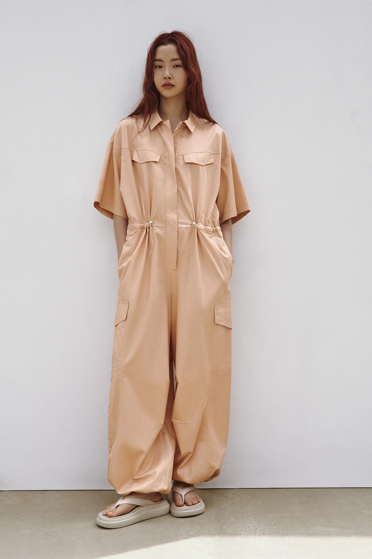 GABARDINE SHIRT-STYLE JUMPSUIT