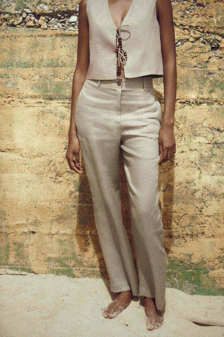 LINEN WIDE-LEG TROUSERS