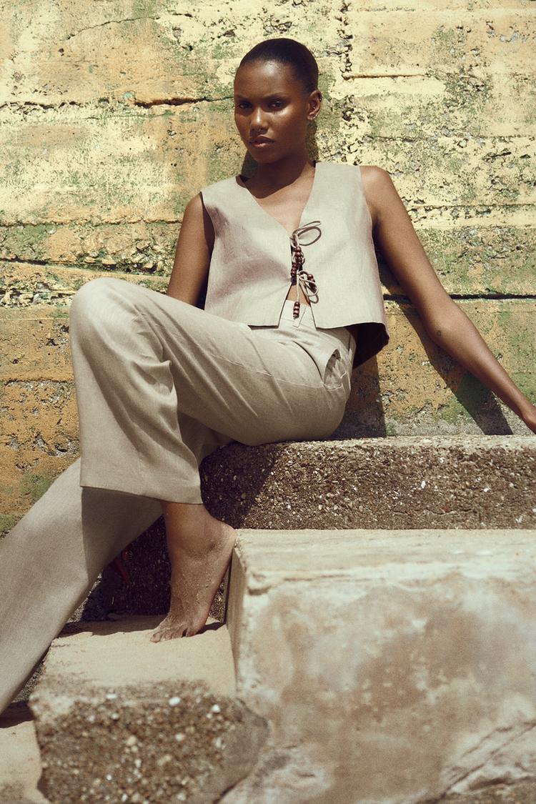 BEADED LINEN WAISTCOAT