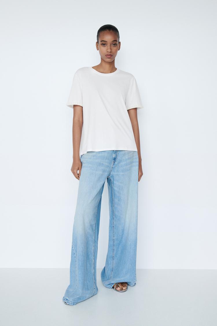 T-SHIRT WITH FAUX PEARL DETAILS