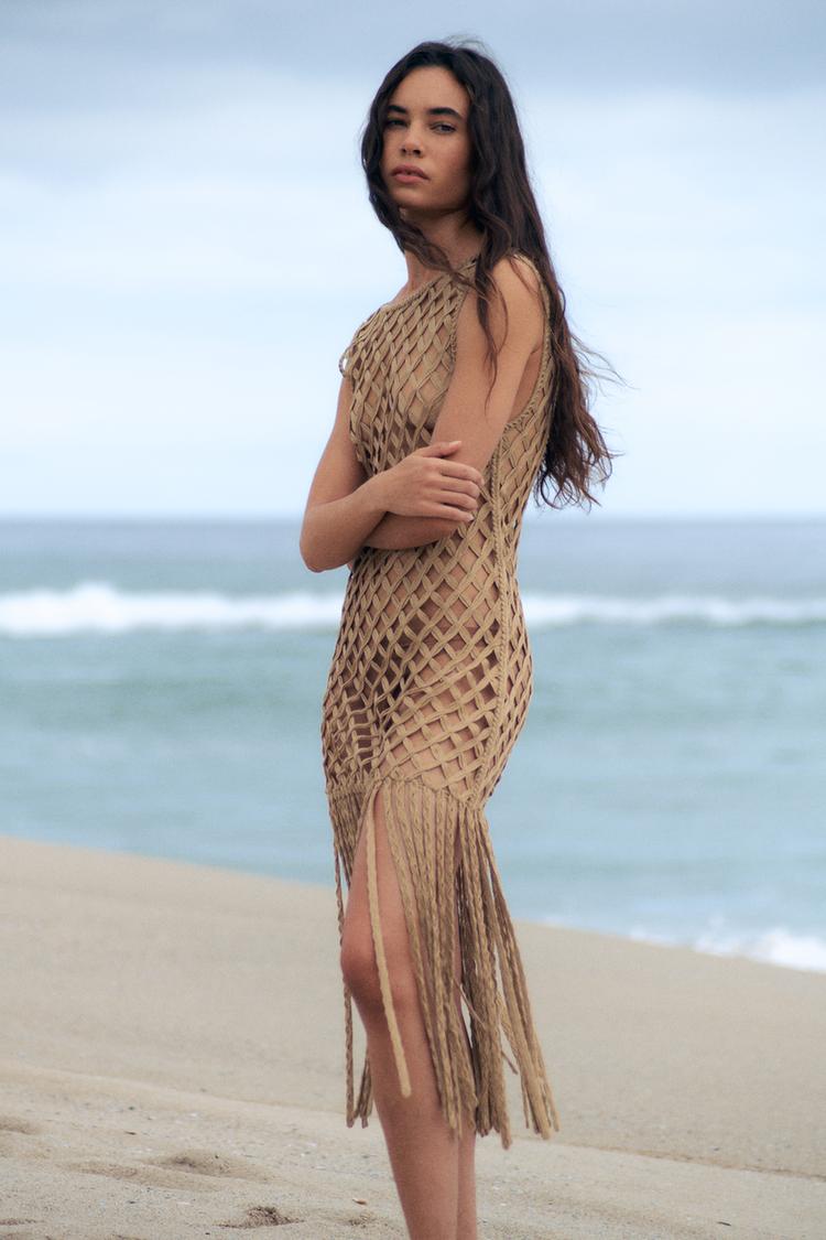 MESH DRESS WITH FRINGING