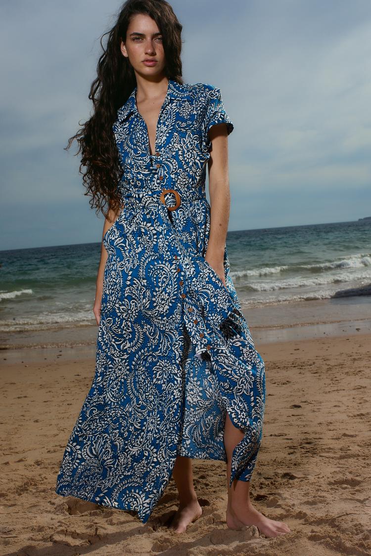 PRINTED DRESS WITH BELT