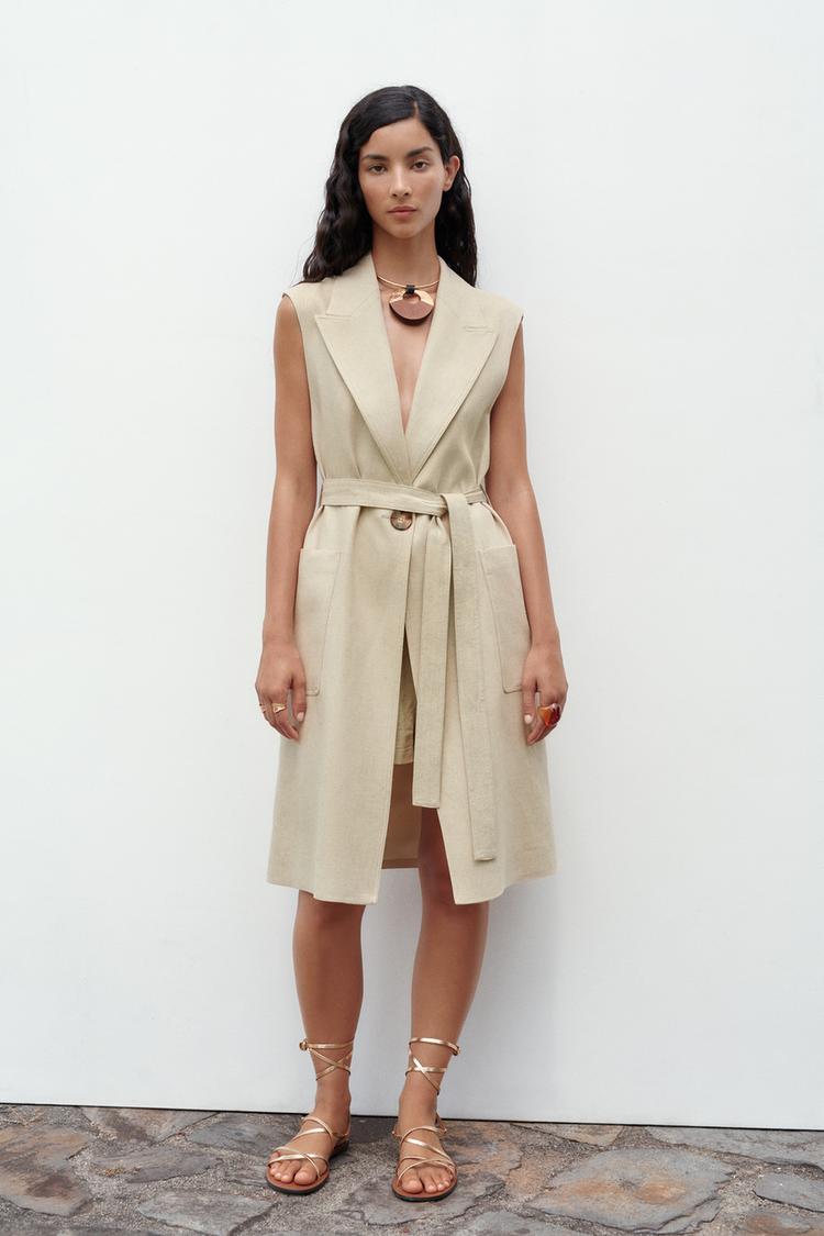 LINEN BLEND LONG WAISTCOAT