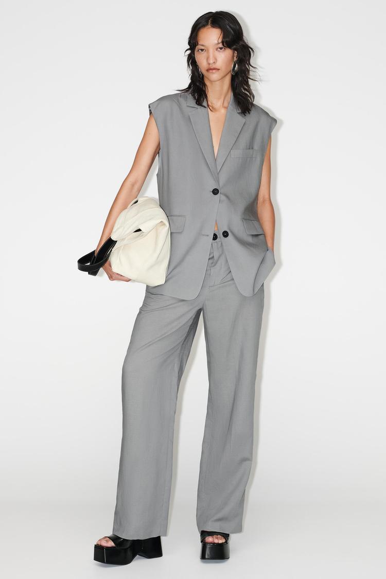 LINEN-BLEND FLARED TROUSERS
