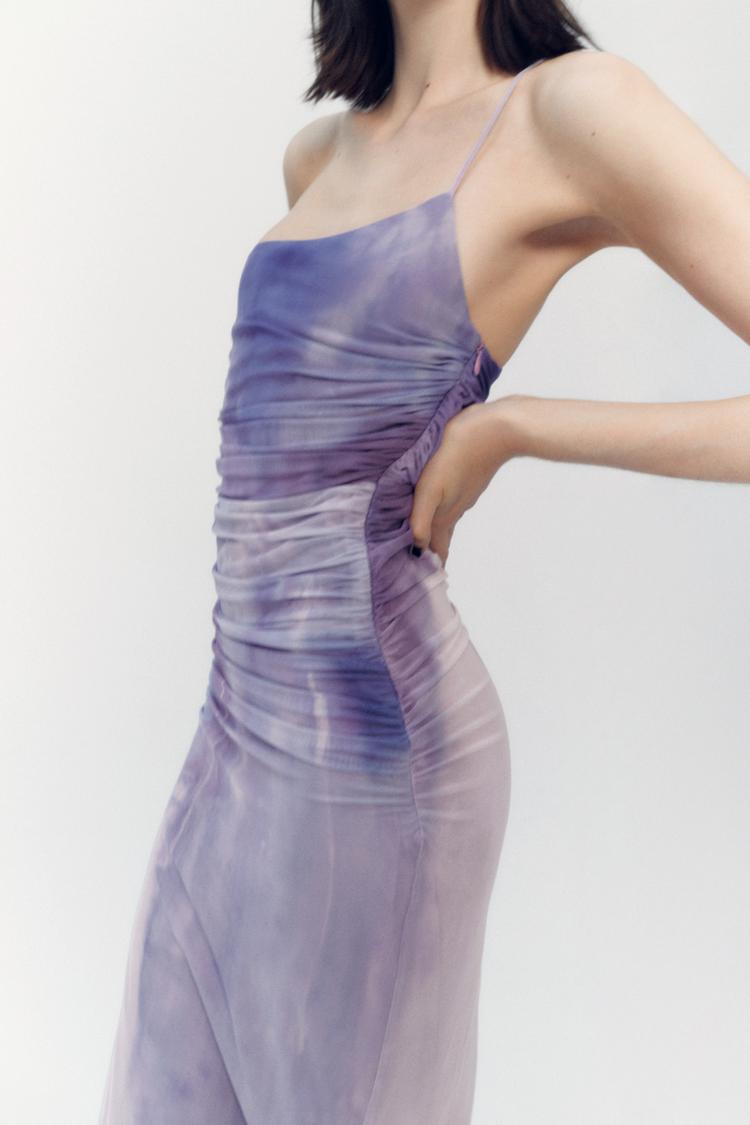 PRINTED TULLE ASYMMETRIC DRESS