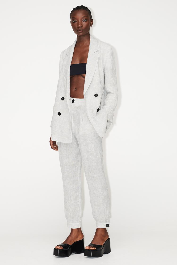 LINEN BLEND CREASED-EFFECT BLAZER