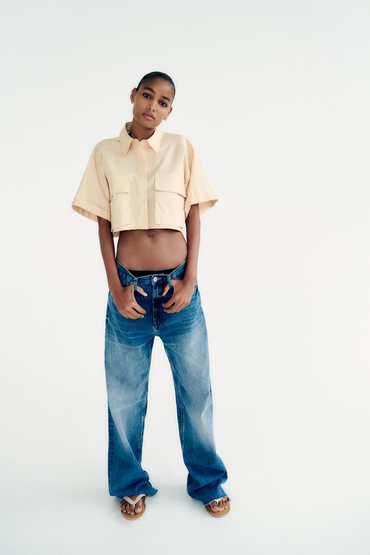 GABARDINE FABRIC CROPPED SHIRT