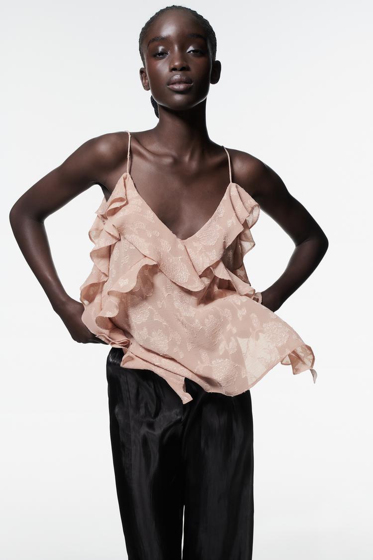 JACQUARD FRILLED TOP