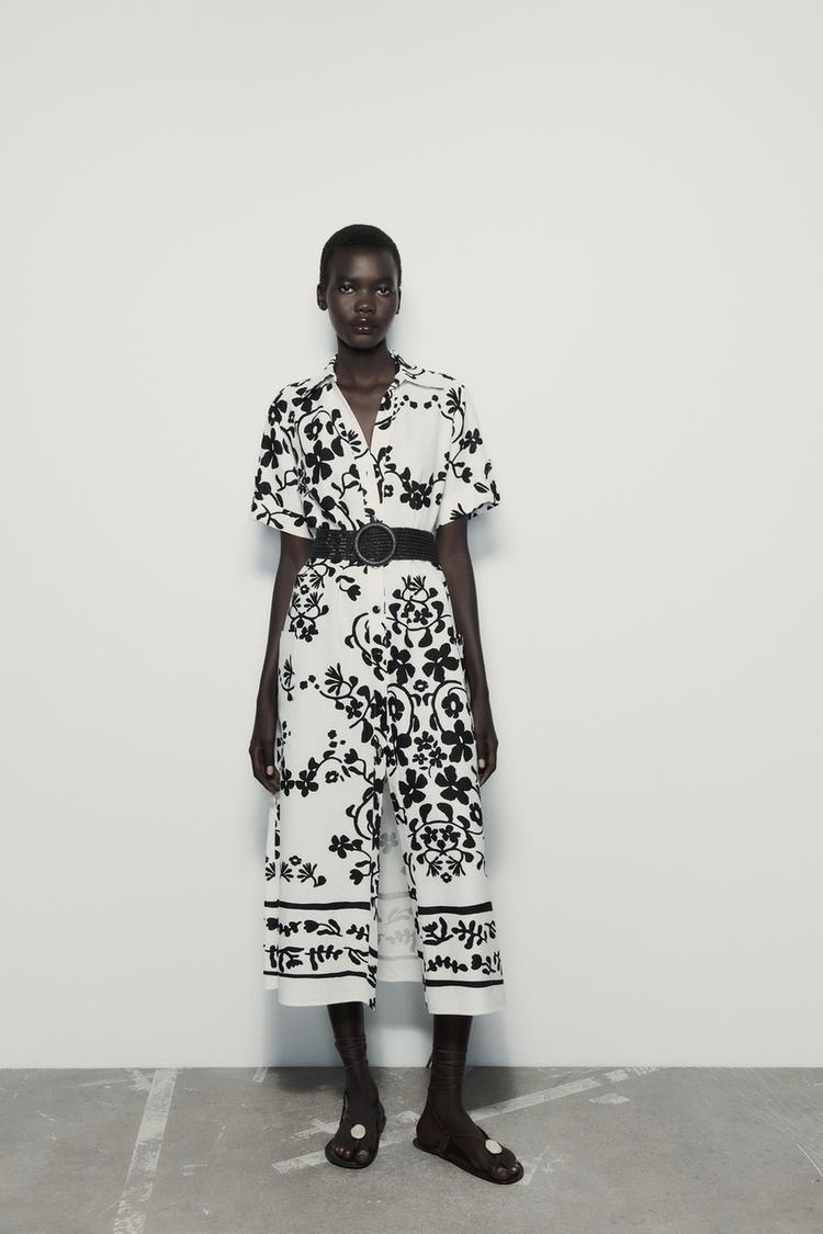 PRINTED LINEN BLEND SHIRT DRESS